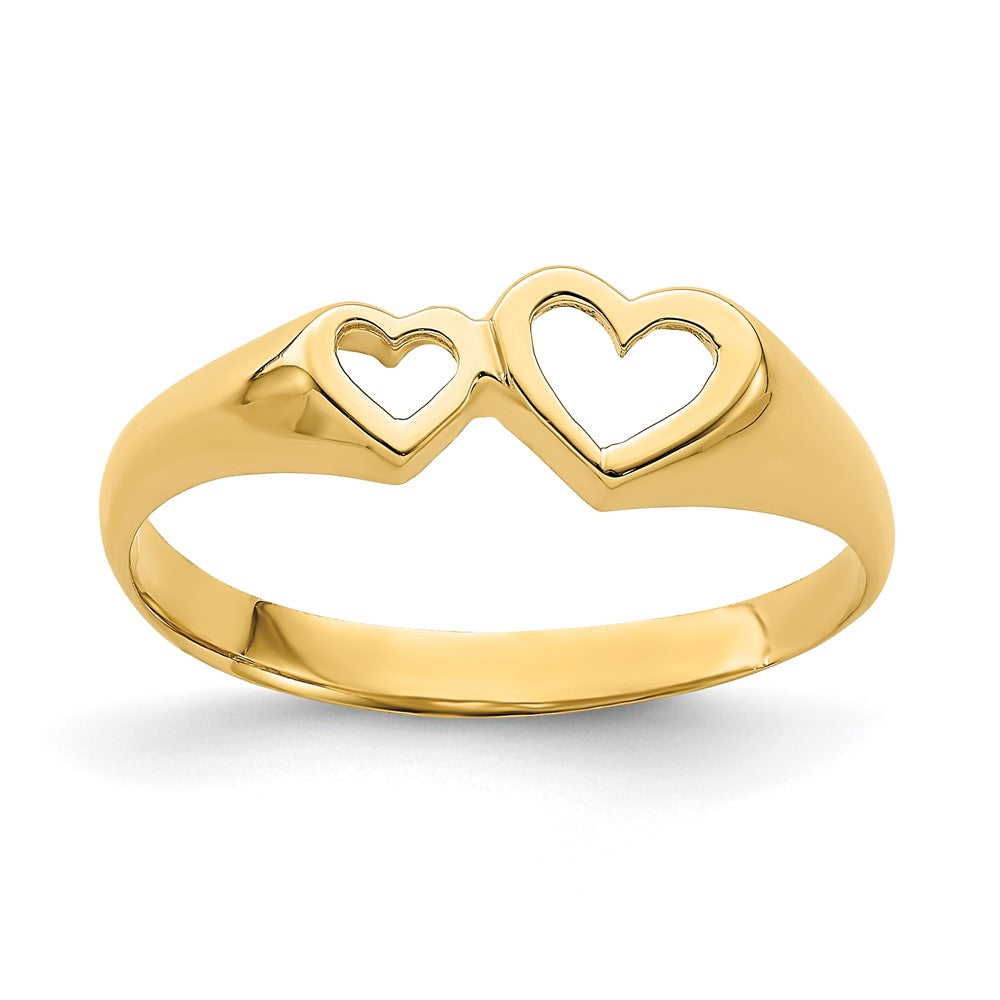 14K Gelbgold Ring mit doppeltem Herz-Ausschnitt