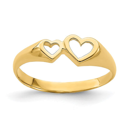 14K Gelbgold Ring mit doppeltem Herz-Ausschnitt