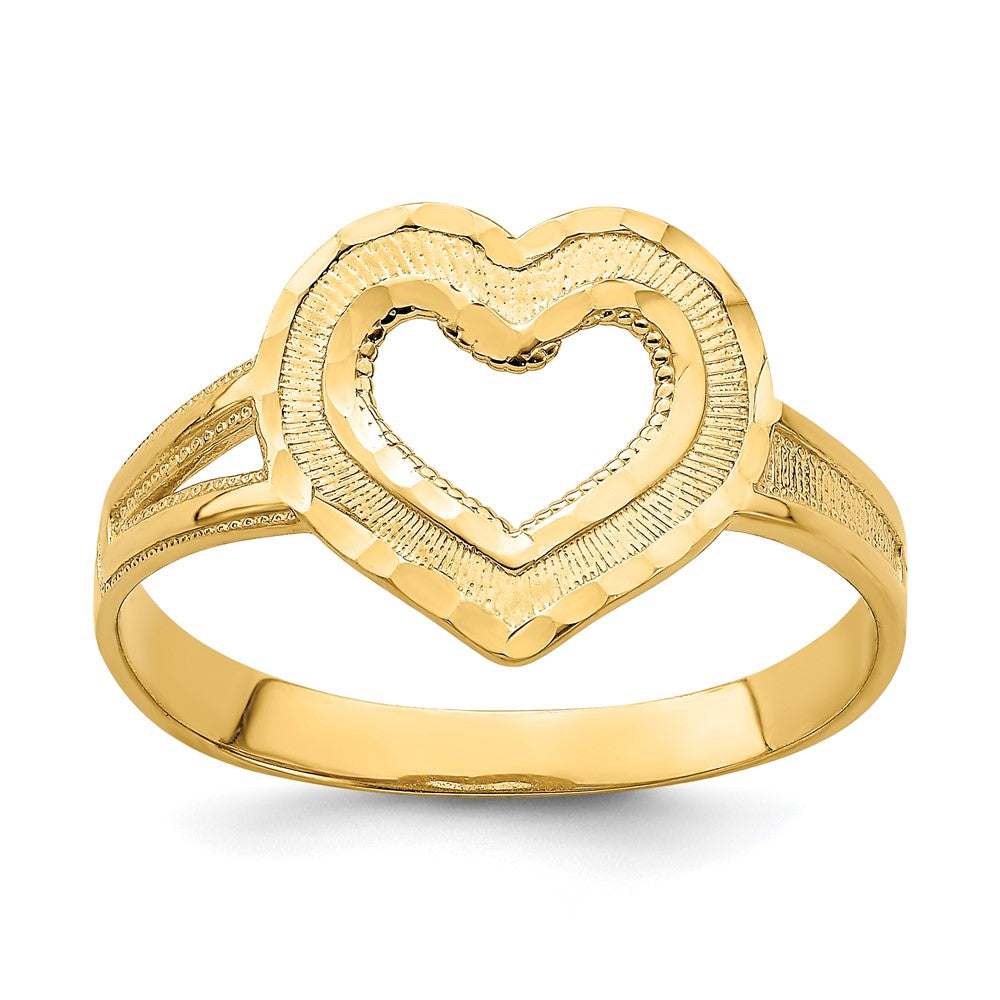 14K Gelbgold Ring mit Diamantschliff und ausgeschnittenem Herz