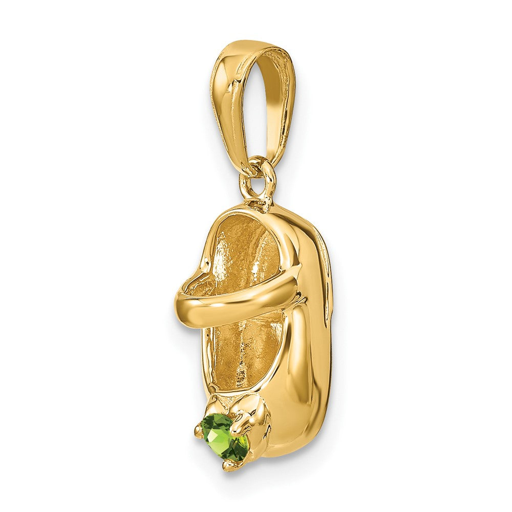 14K Gelbgold 3-D-Babyschuh-Charm mit synthetischem August-Stein, gravierbar