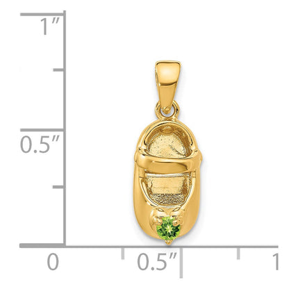 14K Gelbgold 3-D-Babyschuh-Charm mit synthetischem August-Stein, gravierbar