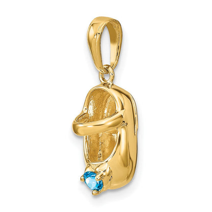 14K Gelbgold 3D Dezember/Synthetischer Stein gravierbarer Baby-Schuh-Charm