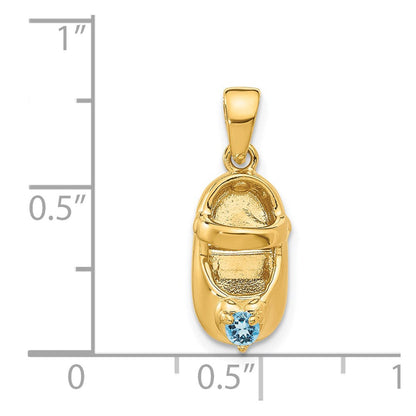 14K Gelbgold 3D Dezember/Synthetischer Stein gravierbarer Baby-Schuh-Charm