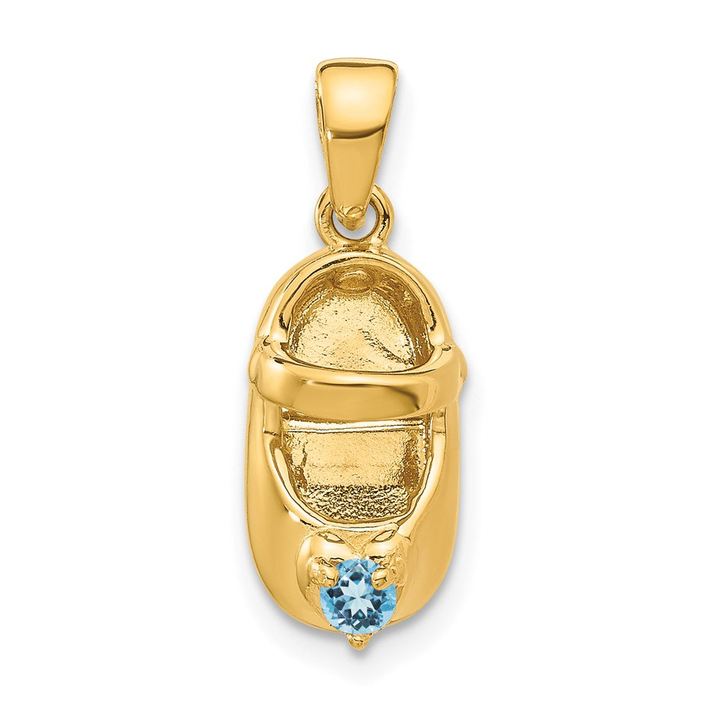 14K Gelbgold 3D Dezember/Synthetischer Stein gravierbarer Baby-Schuh-Charm