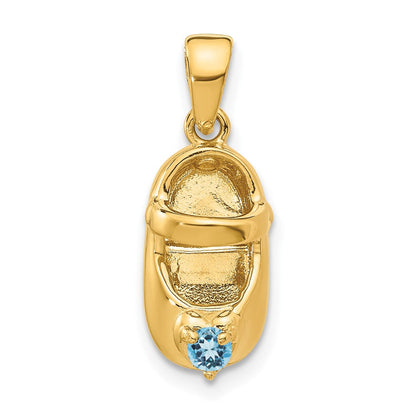 14K Gelbgold 3D Dezember/Synthetischer Stein gravierbarer Baby-Schuh-Charm