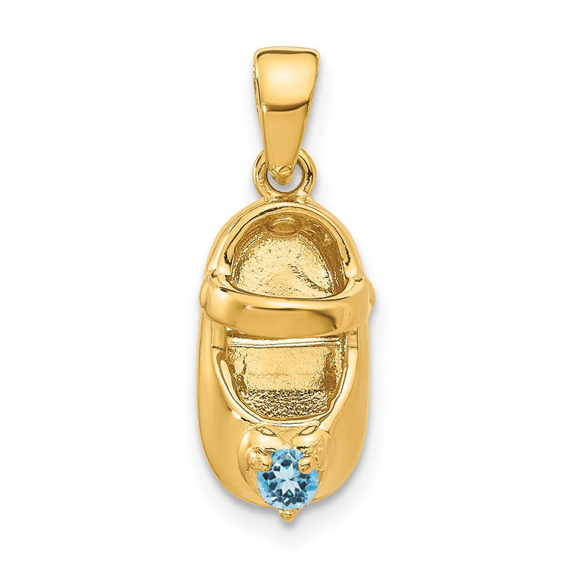 14K Gelbgold 3D Dezember/Synthetischer Stein gravierbarer Baby-Schuh-Charm