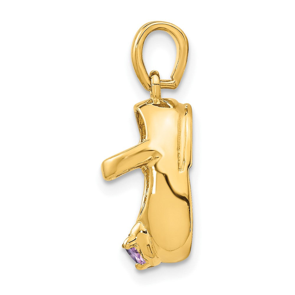 14K Gelbgold 3-D Juni-Synthetikstein gravierbarer Baby-Schuh-Charm