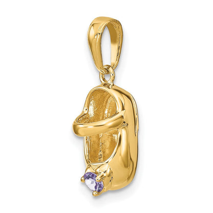 14K Gelbgold 3-D Juni-Synthetikstein gravierbarer Baby-Schuh-Charm