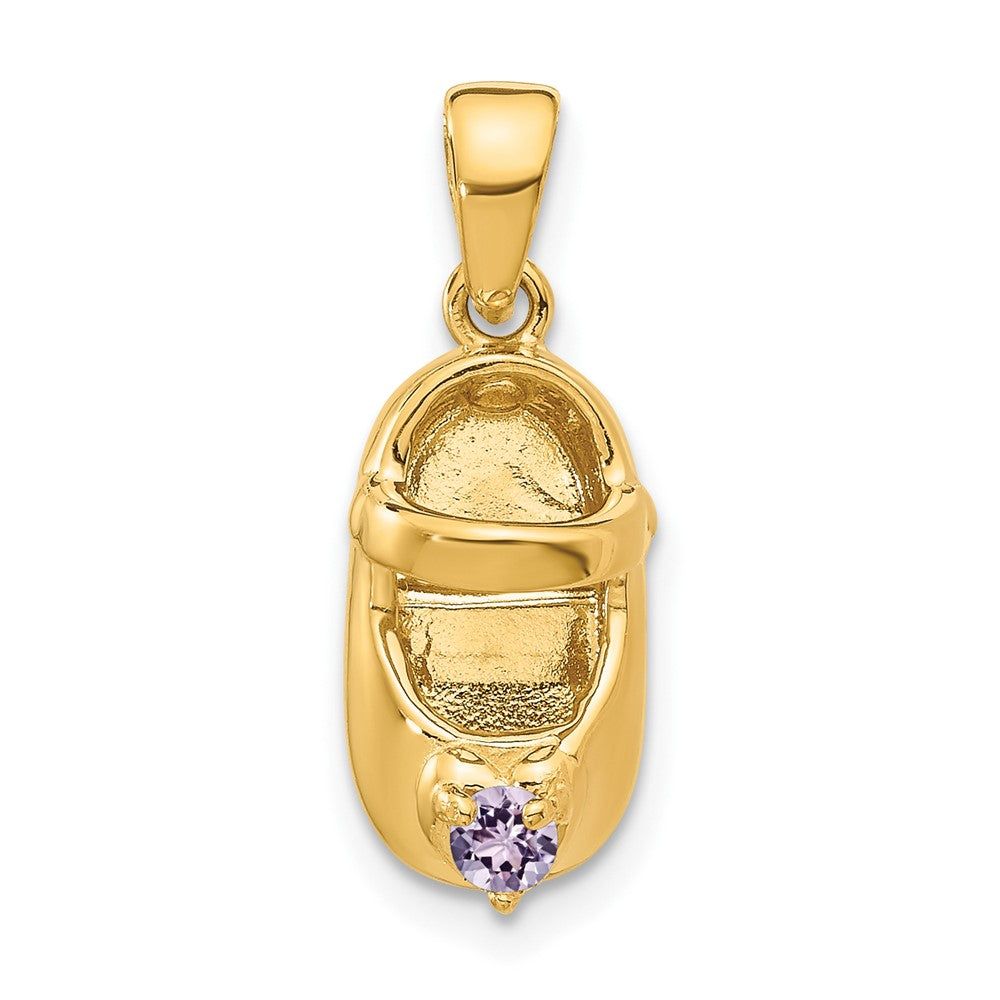 14K Gelbgold 3-D Juni-Synthetikstein gravierbarer Baby-Schuh-Charm