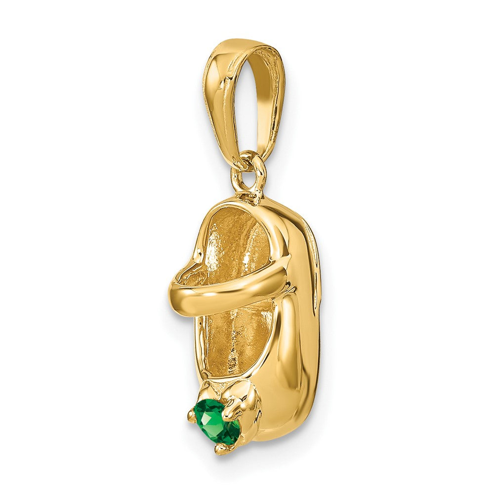 14K Gelbgold 3-D Mai/Synthetischer Stein gravierbarer Baby-Schuh-Charm