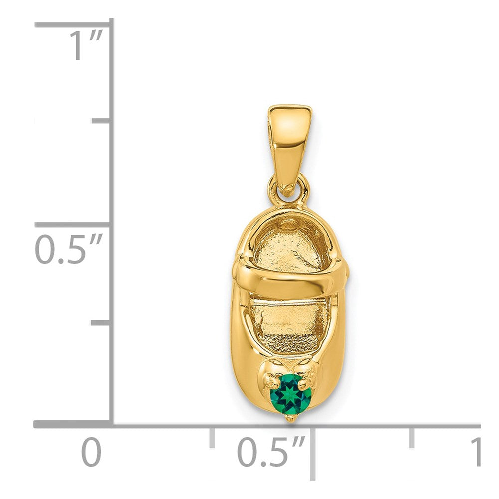 14K Gelbgold 3-D Mai/Synthetischer Stein gravierbarer Baby-Schuh-Charm