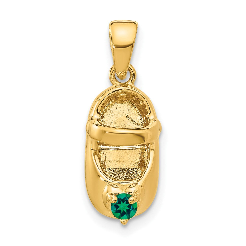 14K Gelbgold 3-D Mai/Synthetischer Stein gravierbarer Baby-Schuh-Charm