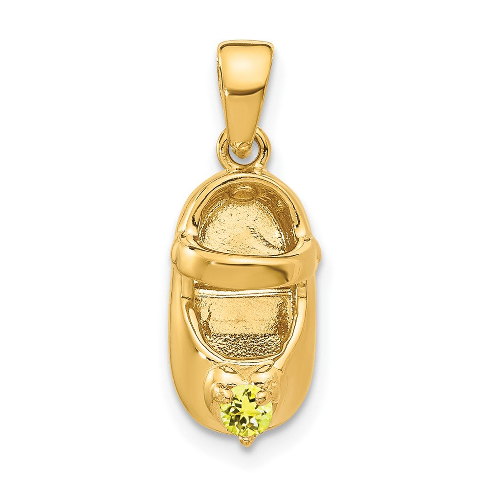 14K Gelbgold 3-D gravierbarer Baby-Schuh-Charm mit synthetischem November-Stein