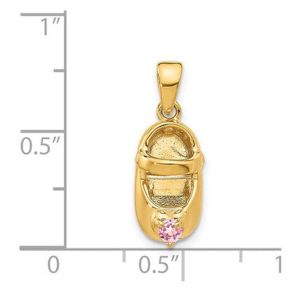 14K Gelbgold 3-D Oktober-Gravierbarer Schuh-Charm mit synthetischem Stein