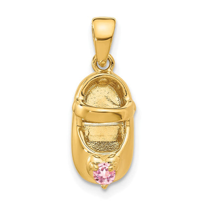 14K Gelbgold 3-D Oktober-Gravierbarer Schuh-Charm mit synthetischem Stein