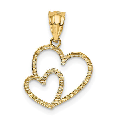 14K Gelbgold Poliert Doppelt Herz Anhänger
