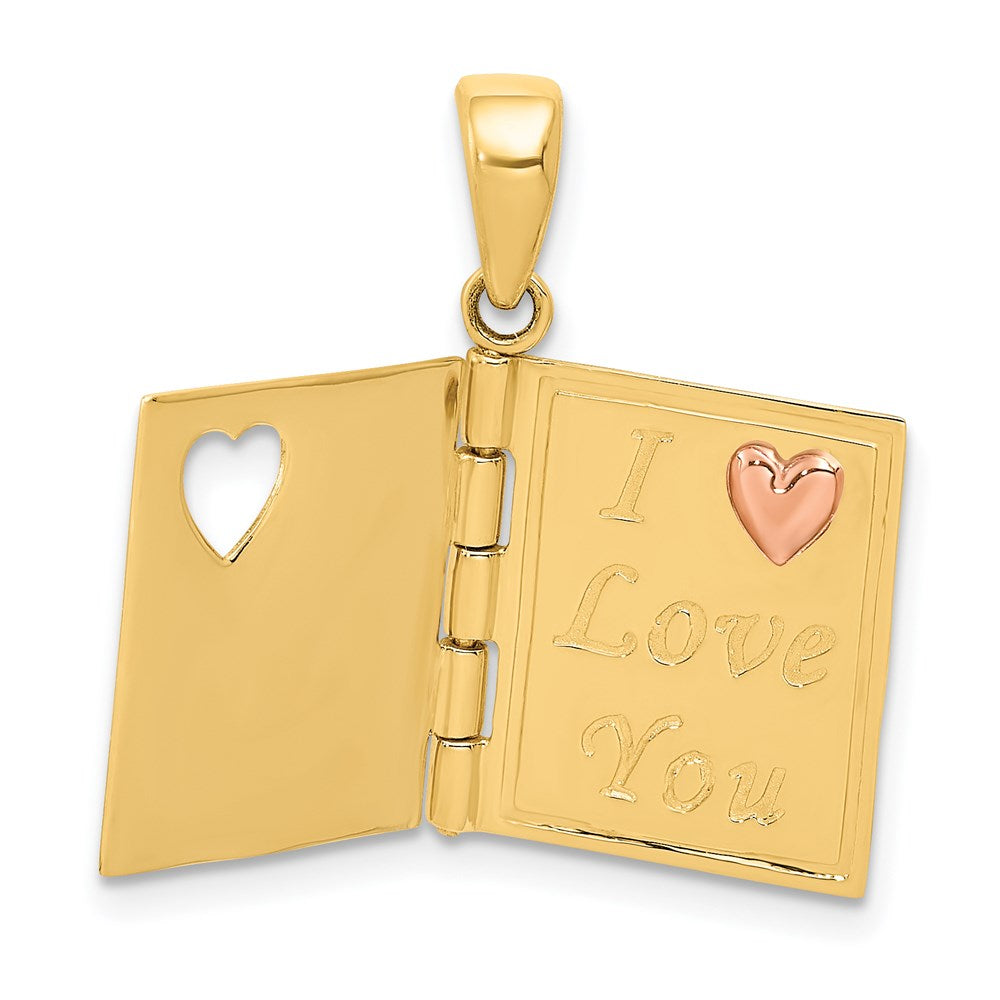 14K Bicolor Gold 3D-emaillierter beweglicher SWEETHEART-Buch-Charm