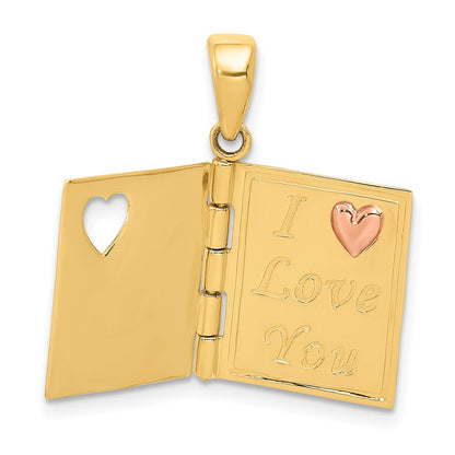 14K Bicolor Gold 3D-emaillierter beweglicher SWEETHEART-Buch-Charm