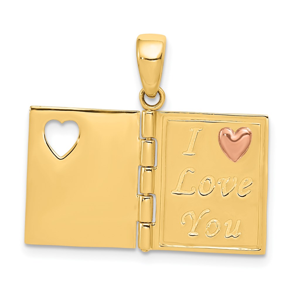 14K Bicolor Gold 3D-emaillierter beweglicher SWEETHEART-Buch-Charm