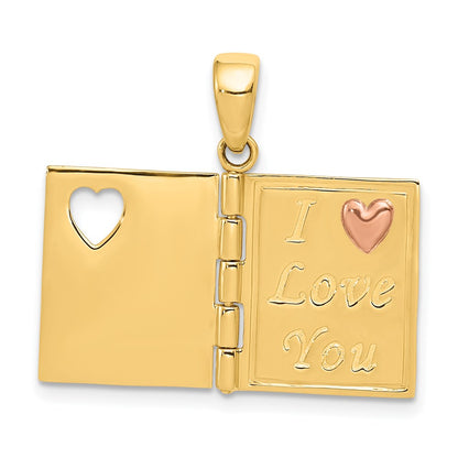 14K Bicolor Gold 3D-emaillierter beweglicher SWEETHEART-Buch-Charm