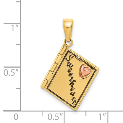 14K Bicolor Gold 3D-emaillierter beweglicher SWEETHEART-Buch-Charm
