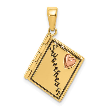 14K Bicolor Gold 3D-emaillierter beweglicher SWEETHEART-Buch-Charm