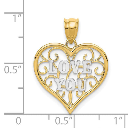 14K Gelb & Rhodium und Weiß Filigran Liebe You