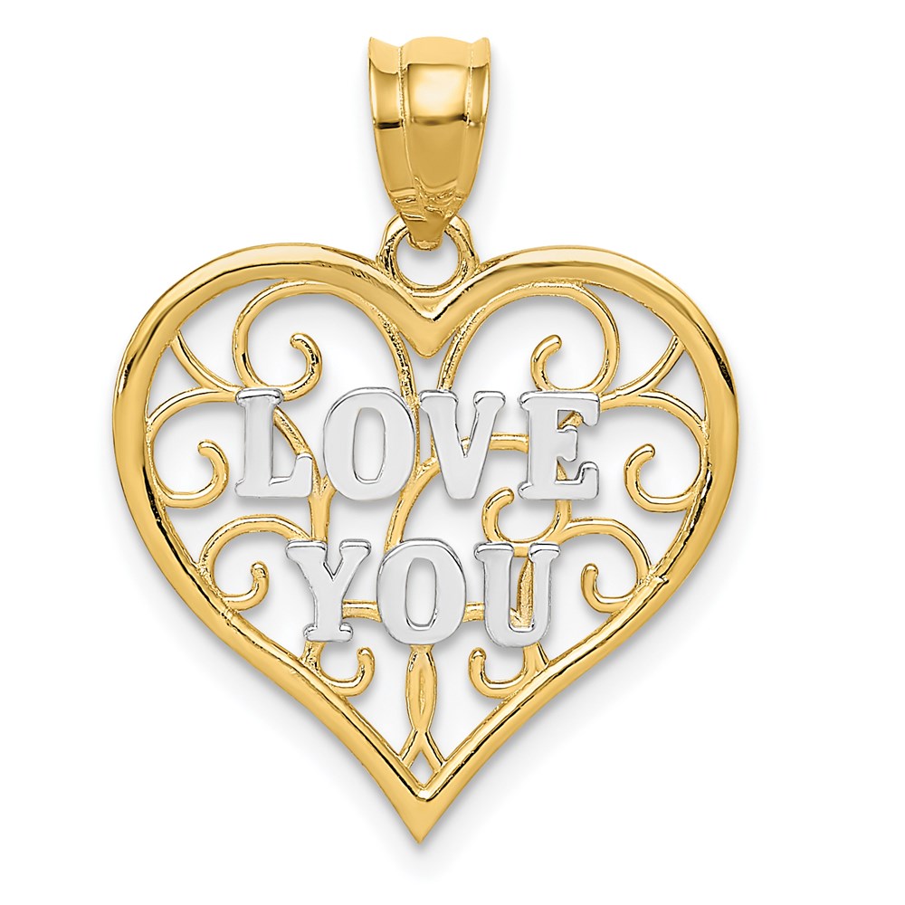 14K Gelb & Rhodium und Weiß Filigran Liebe You