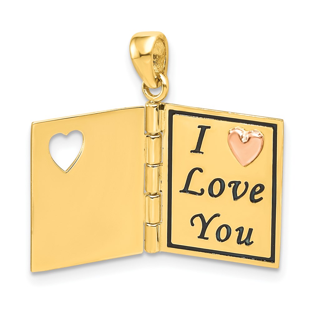 14K Bicolor-Gold beweglicher 3D-Anhänger „DEAREST MOM Buch“