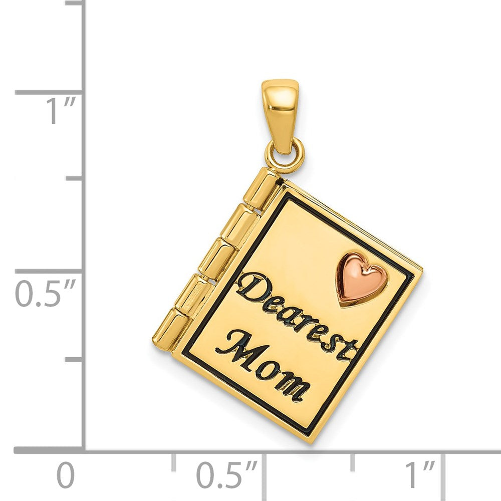 14K Bicolor-Gold beweglicher 3D-Anhänger „DEAREST MOM Buch“