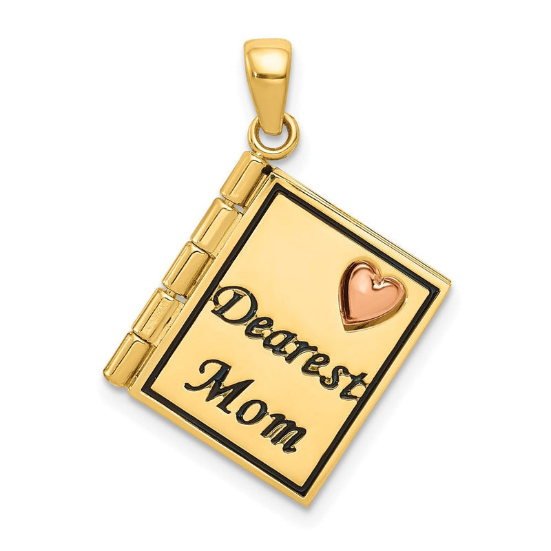 14K Bicolor-Gold beweglicher 3D-Anhänger „DEAREST MOM Buch“