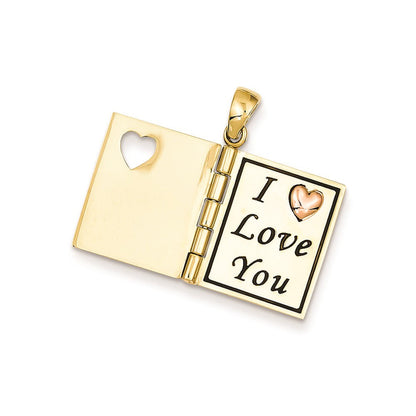 14K Bicolor-Gold 3D-emaillierter „LOVING GRANDMA“ Buch-Anhänger