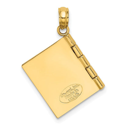 14K Bicolor-Gold 3D-emaillierter „LOVING GRANDMA“ Buch-Anhänger