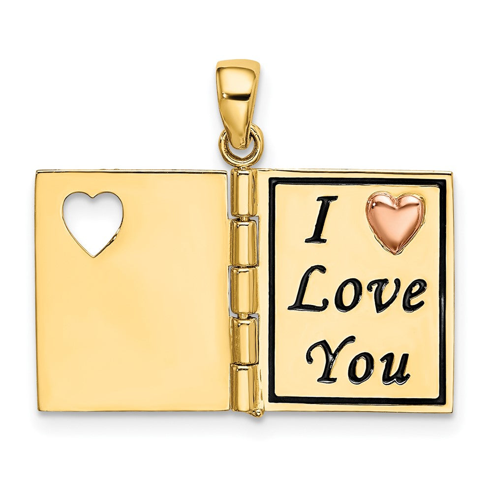 14K Bicolor-Gold 3D-emaillierter „LOVING GRANDMA“ Buch-Anhänger
