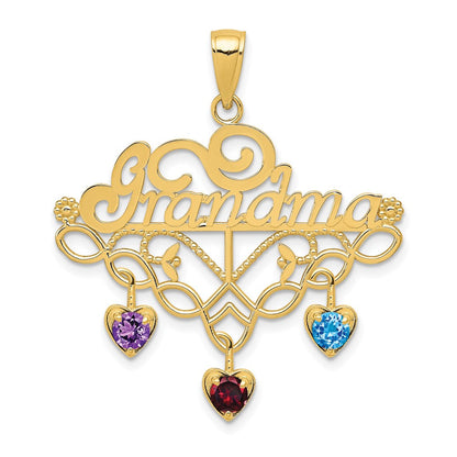 14K Gelbgold GRANDMA Geburtsstein-Charmhalter-Anhänger