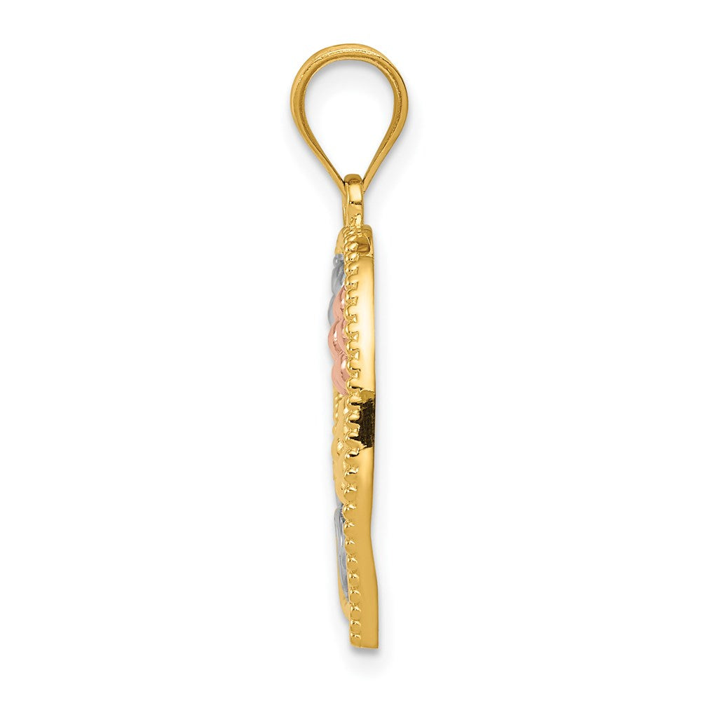 14K Tricolor Gold Anhänger „MOM“ mit Blumen
