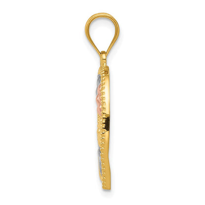 14K Tricolor Gold Anhänger „MOM“ mit Blumen
