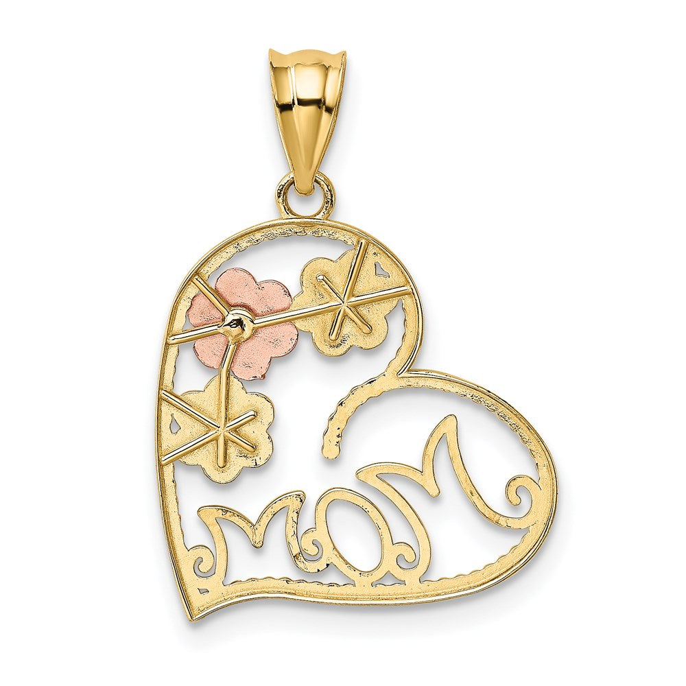 14K Tricolor Gold Anhänger „MOM“ mit Blumen
