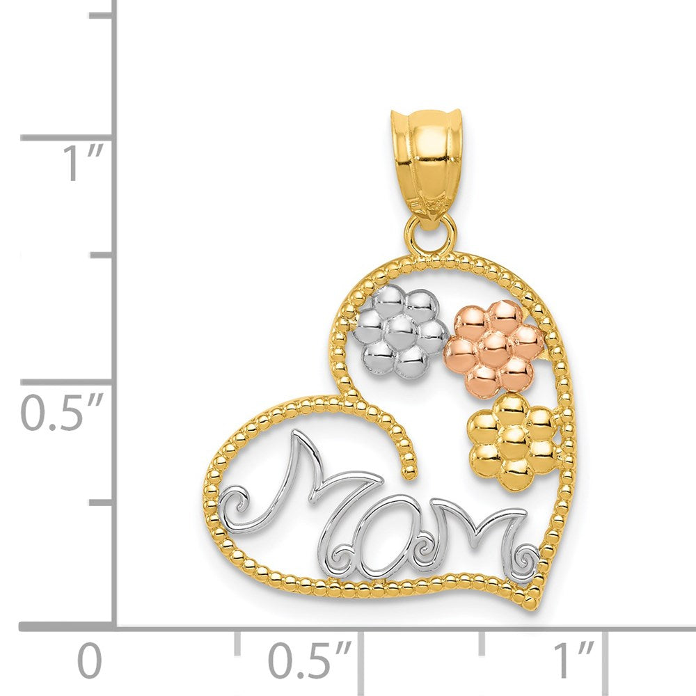 14K Tricolor Gold Anhänger „MOM“ mit Blumen