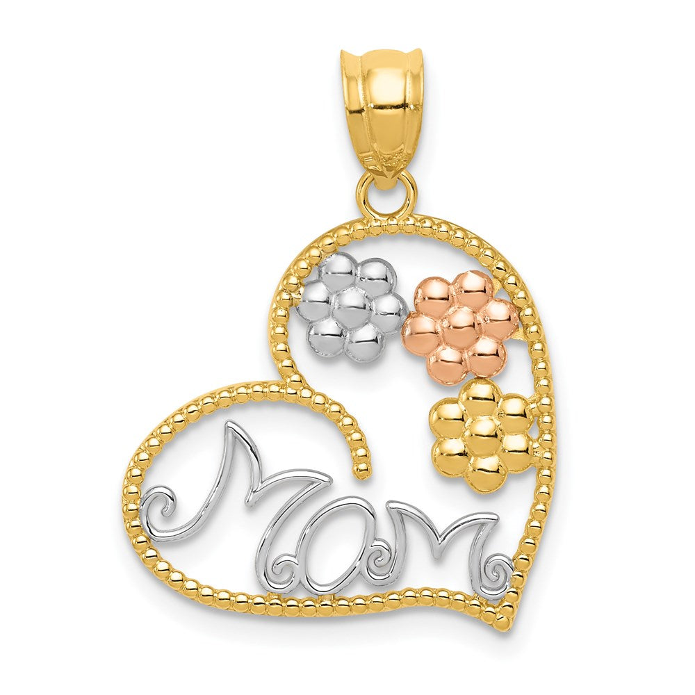 14K Tricolor Gold Anhänger „MOM“ mit Blumen