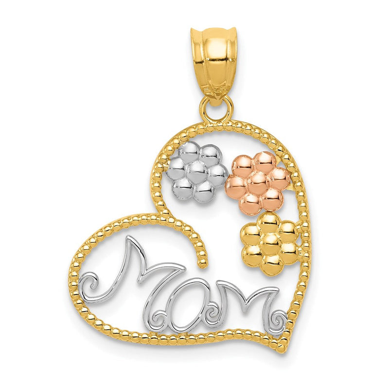 14K Tricolor Gold Anhänger „MOM“ mit Blumen