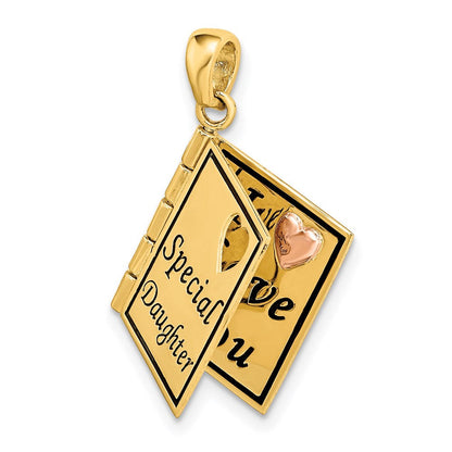 14K Bicolor-Gold Charm mit Emaille "Special Daughter", Gelbgold & Roségold