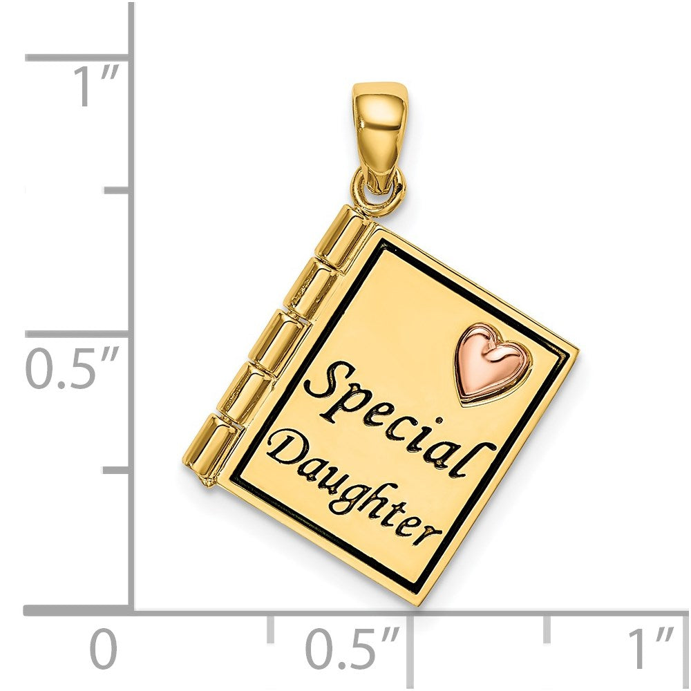 14K Bicolor-Gold Charm mit Emaille "Special Daughter", Gelbgold & Roségold