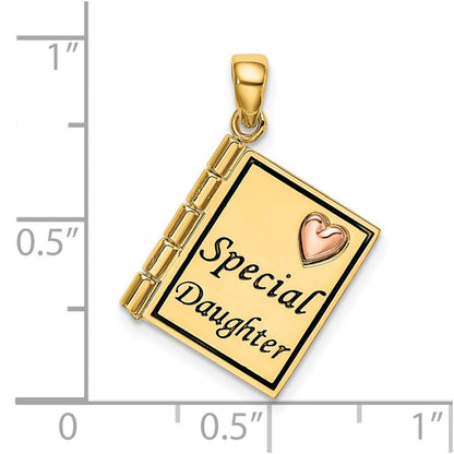 14K Bicolor-Gold Charm mit Emaille "Special Daughter", Gelbgold & Roségold
