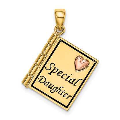 14K Bicolor-Gold Charm mit Emaille "Special Daughter", Gelbgold & Roségold