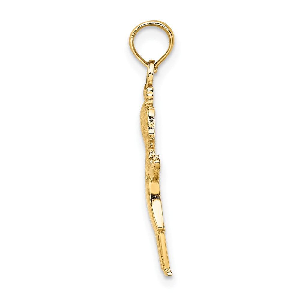 14K Gelbgold Massiv Poliert Mädchen mit Pig-tails Charm