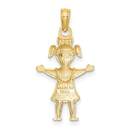 14K Gelbgold Massiv Poliert Mädchen mit Pig-tails Charm