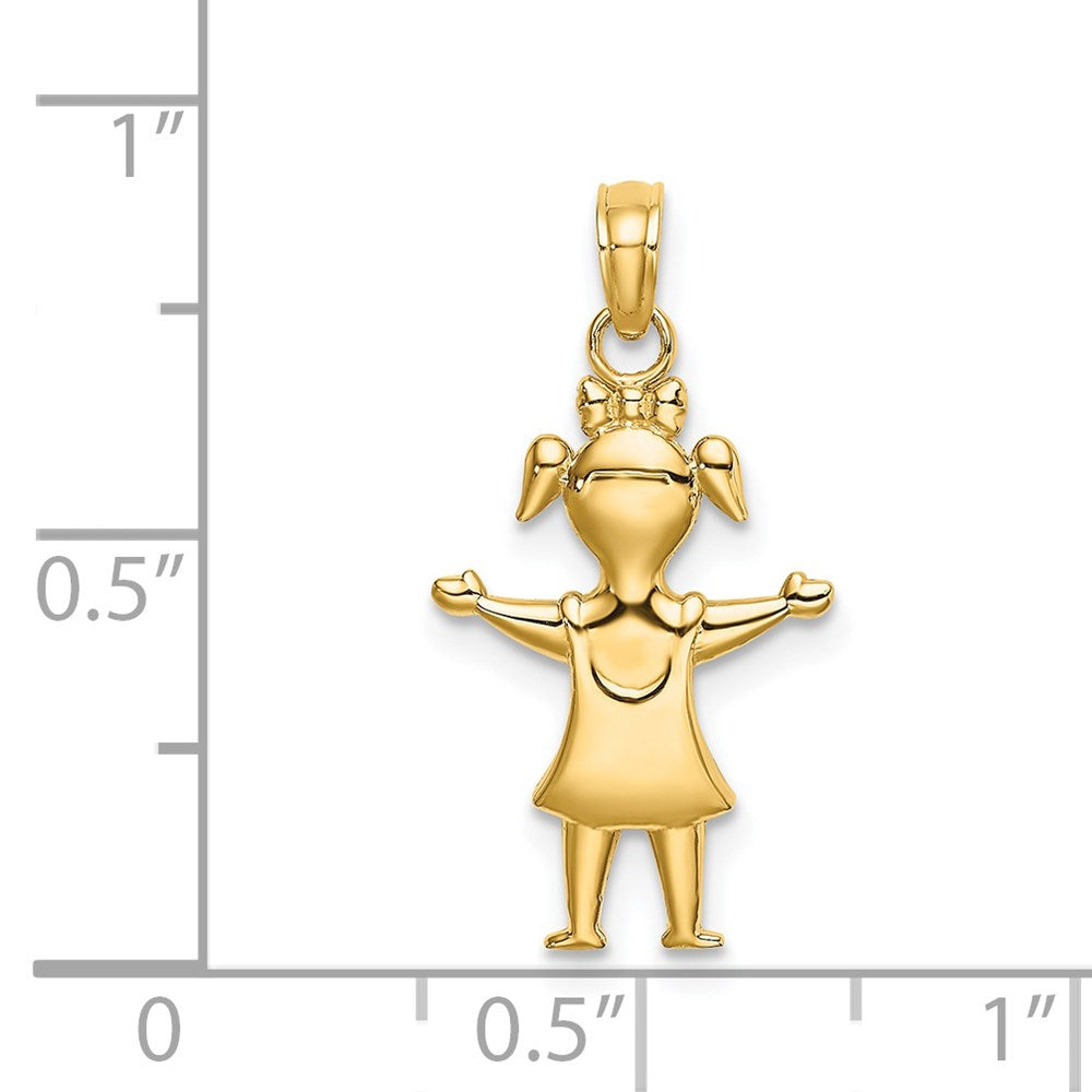 14K Gelbgold Massiv Poliert Mädchen mit Pig-tails Charm
