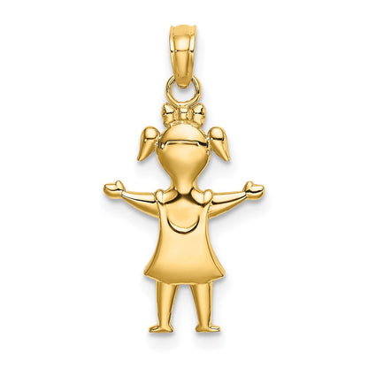 14K Gelbgold Massiv Poliert Mädchen mit Pig-tails Charm