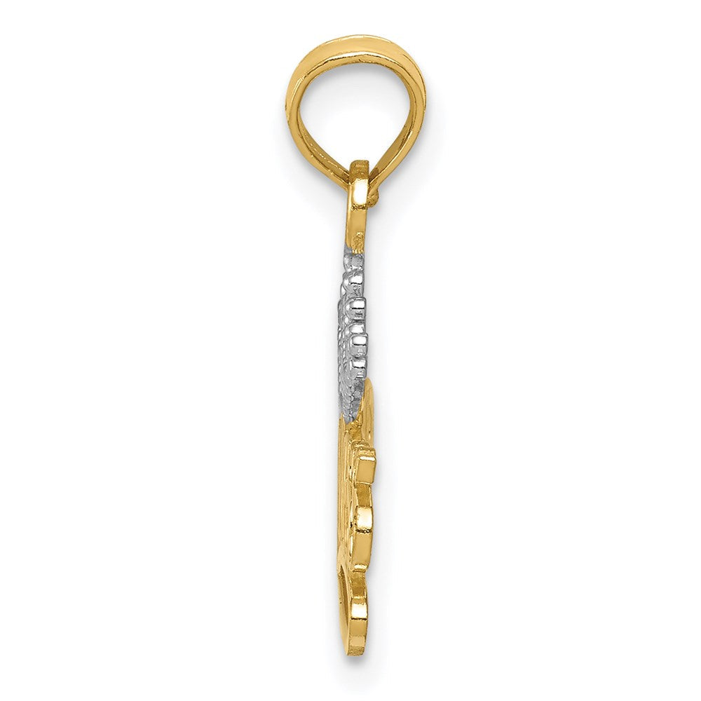 14K Gelb & Rhodium mit Rhodium Poliert Princess mit Krone Anhänger
